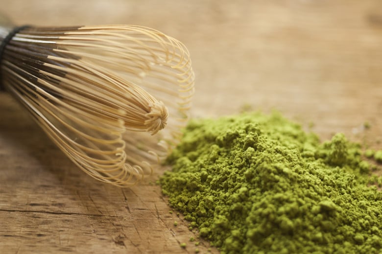 japanese green tea on wooden background