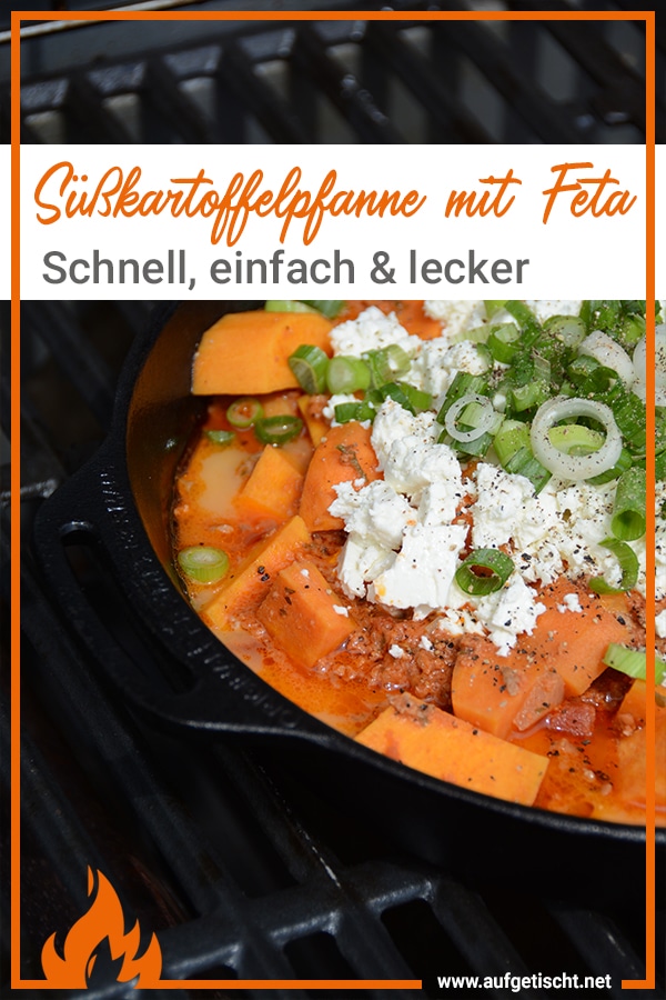 Süßkartoffelpfanne mit Feta ganz einfach in der Feuerpfanne zubereiten