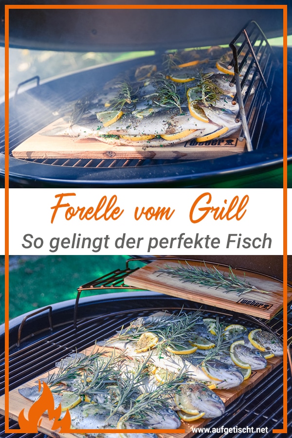 Gegrillte Regenbogenforelle von der Holzplanke - forelle am grill - 28