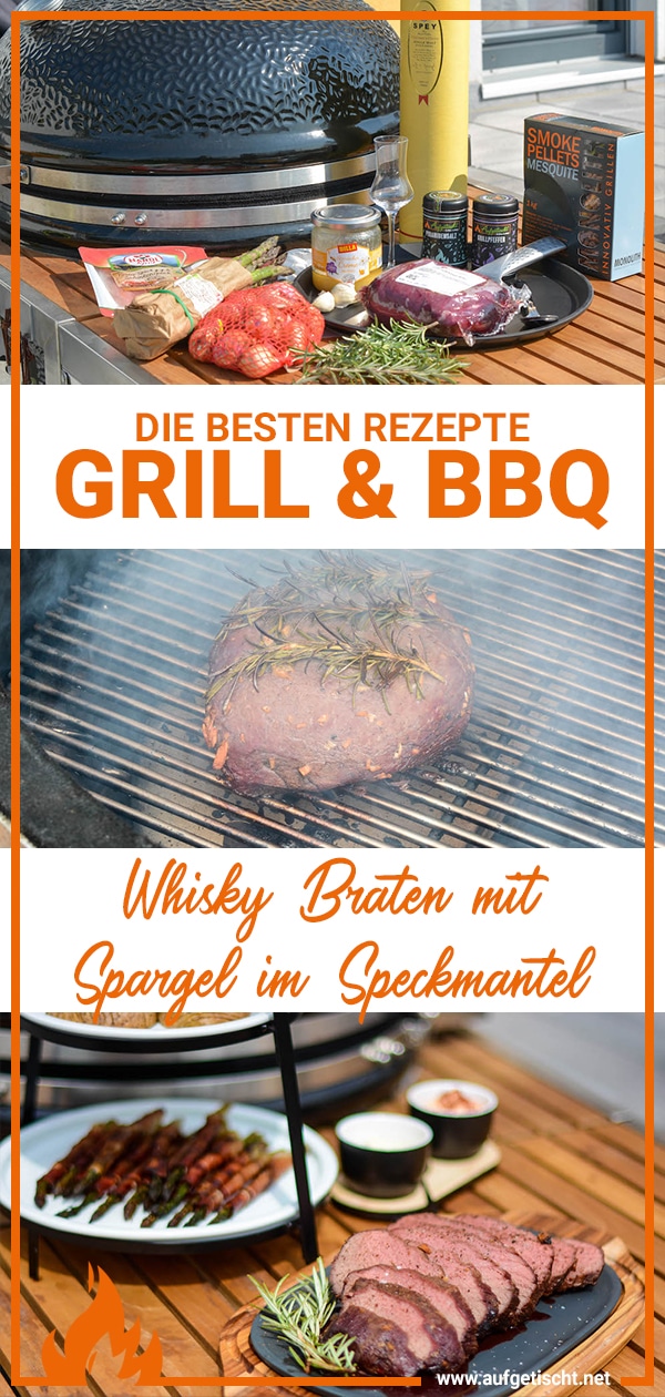 Whisky Braten mit Spargel im Speckmantel