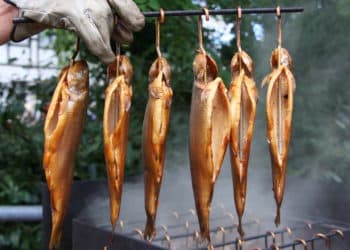 Forelle am Räucherhaken garen